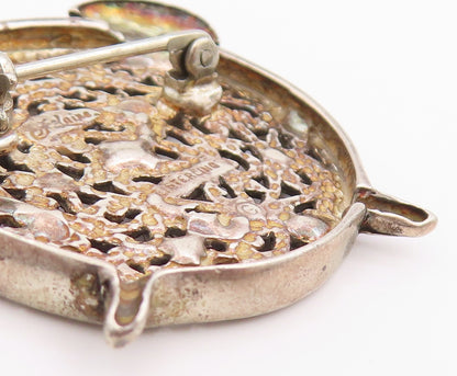 925 Sterling Silver Vintage Brooch JEZLAINE Swirly Cutout Alarm Clock  BP11709