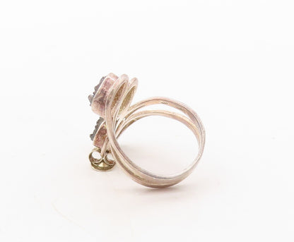 925 Sterling Silver Vintage Ring Designer Drusy Bypass Cutout  Sz 7  RG31041