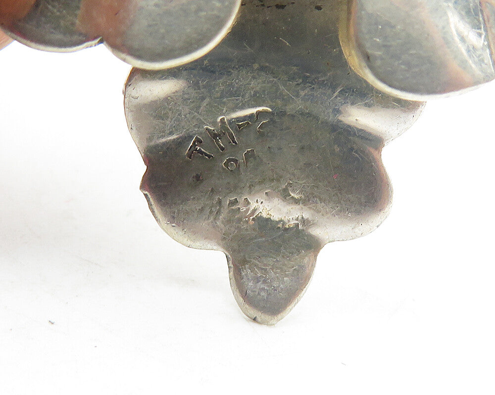 MEXICO 925 Sterling Silver  Vintage 2 Tone Floral Leaf Drop Earrings  EG6123