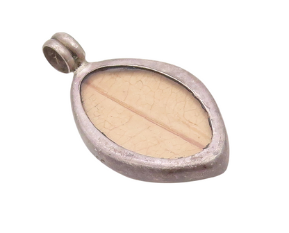 925 Sterling Silver Vintage Pendant Marquise Shape Wooden Inlay  PT23581