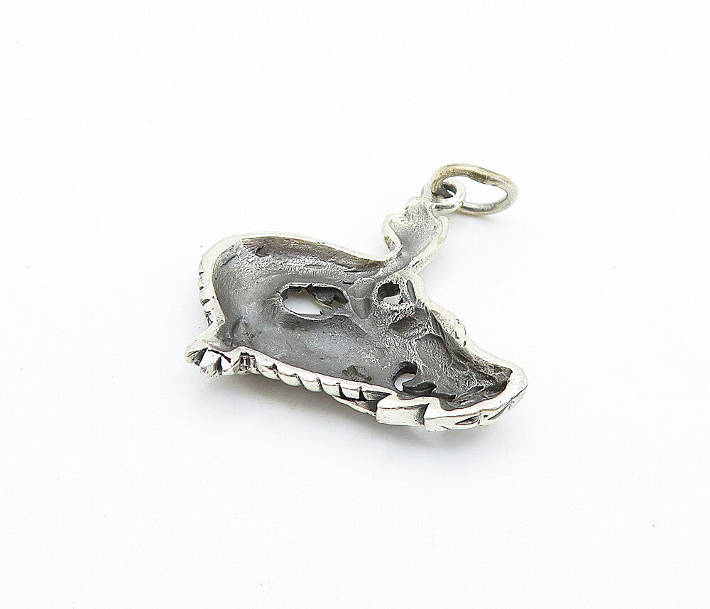 925 Sterling Silver  Vintage Dark Tone Etched Dragon Motif Pendant  PT5485