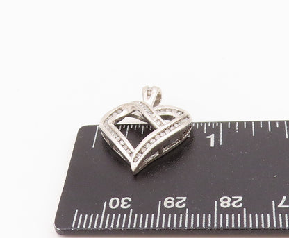 925 Sterling Silver Vintage Pendant Designer Diamonds Inlay Cutout Heart PT24306