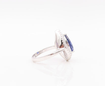 925 Sterling Silver Vintage Ring Designer Drop Cut Sapphire Halo CZ Sz 7 RG30142