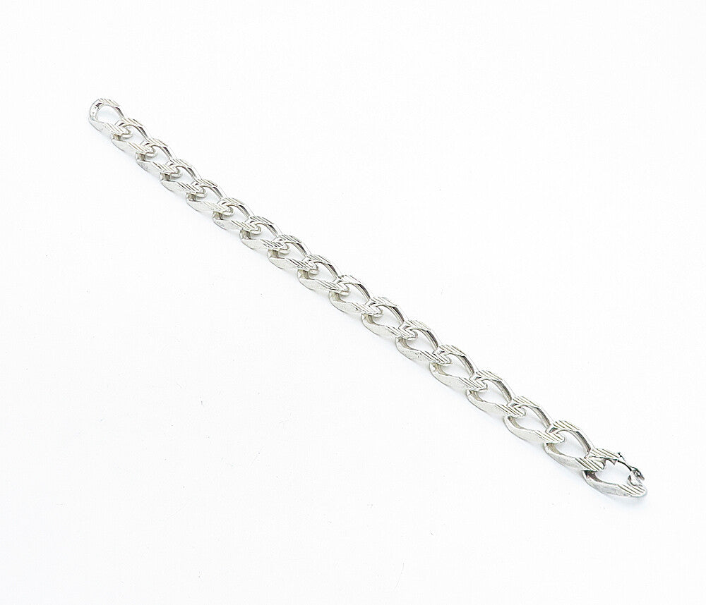 925 Sterling Silver  Vintage Shiny Etched Curb Link Chain Bracelet   BT3264