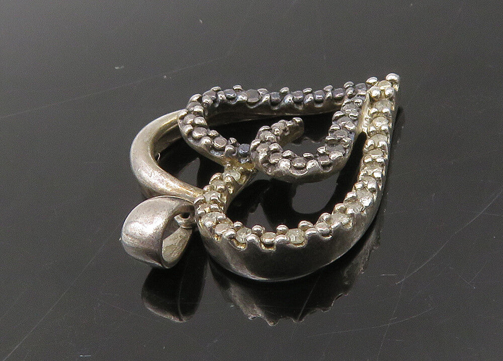 925 Sterling Silver  Vintage Genuine Diamonds Love Hearts Pendant  PT17839