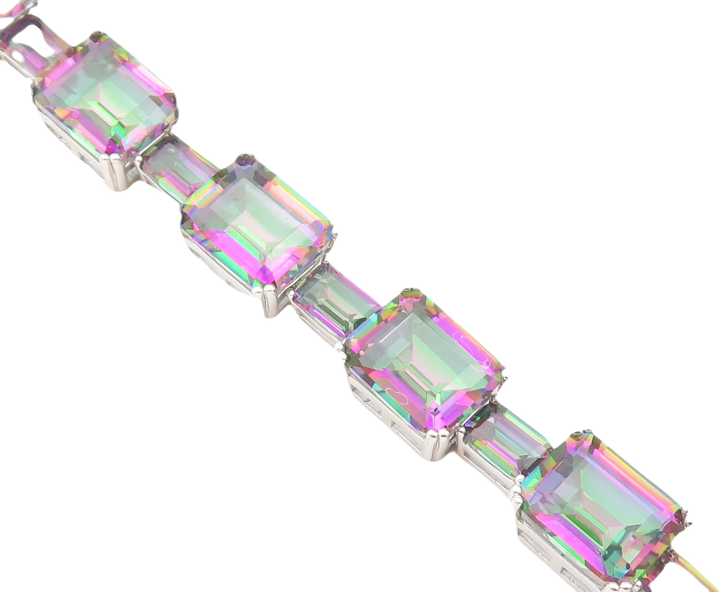 925 Sterling Silver Vintage Bracelet Minimalist Rectangle Mystic Topaz  BT10859