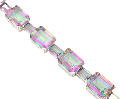 925 Sterling Silver Vintage Bracelet Minimalist Rectangle Mystic Topaz  BT10859