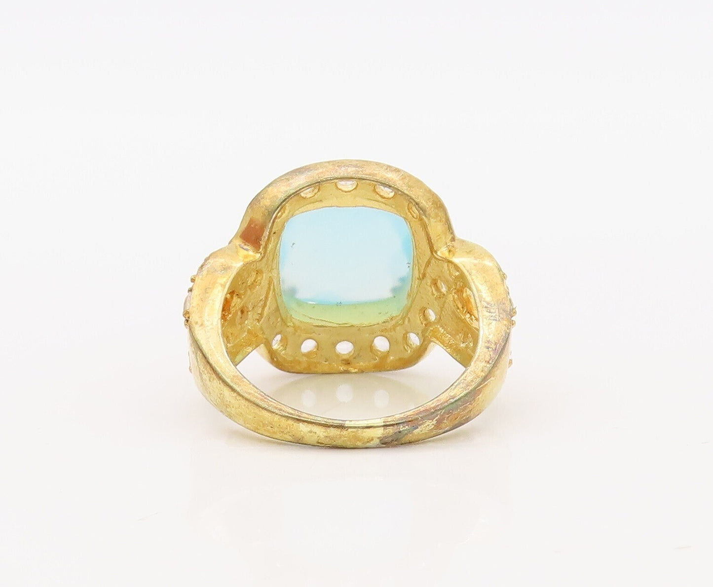 925 Sterling Silver Vintage Ring Gold Plated Topaz & Gemstone Inlay Sz 7 RG30628