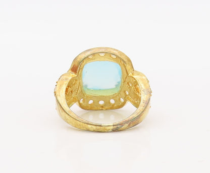 925 Sterling Silver Vintage Ring Gold Plated Topaz & Gemstone Inlay Sz 7 RG30628
