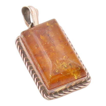 925 Silver  Vintage Rectangular Cabochon Cut Baltic Amber Drop Pendant PT20496