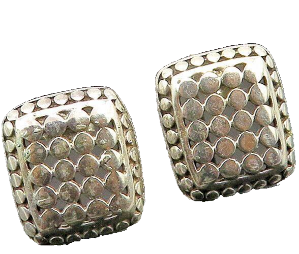 925 Sterling Silver  Vintage Shiny Circle Pattern Square Drop Earrings EG10751