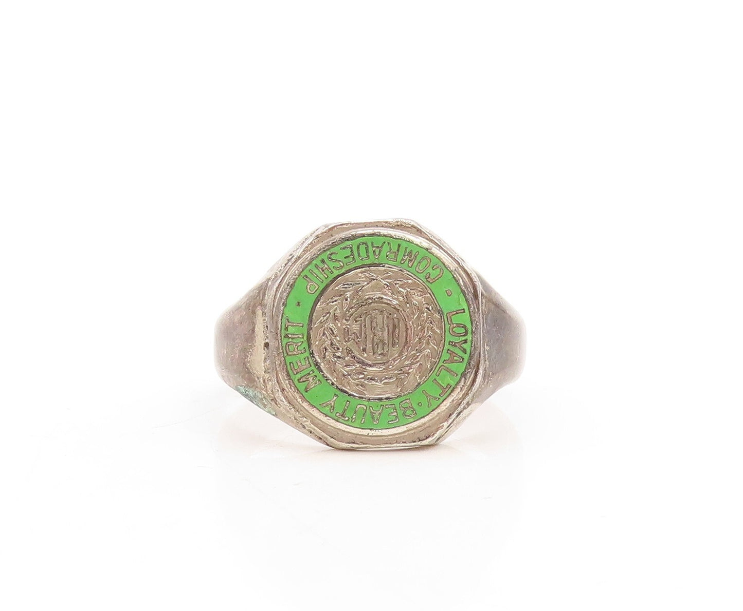 925 Sterling Silver Vintage Ring Enameled LBM Comradeship Etched  Sz 7  RG31551