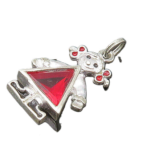 925 Sterling Silver  Vintage Red Topaz Little Girl Motif Pendant  PT17260