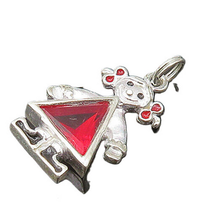 925 Sterling Silver  Vintage Red Topaz Little Girl Motif Pendant  PT17260
