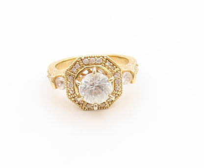 925 Sterling Silver Vintage Ring Gold Plated CZ Geometric Band  Sz 7  RG34725