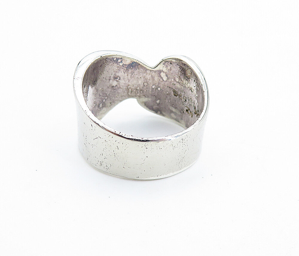 MEXICO 925 Silver  Vintage Polished Crinkle Detail Band Ring Sz 7.5  RG7408