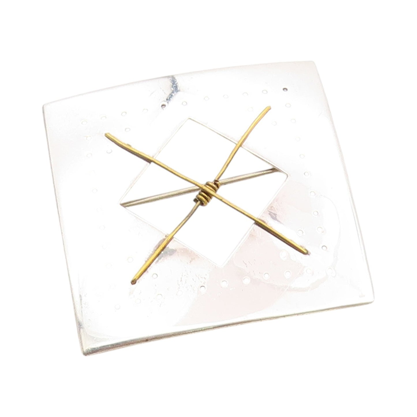 925 Sterling Silver Vintage Brooch Gold Plated Geometric Crossed Paths BP11788