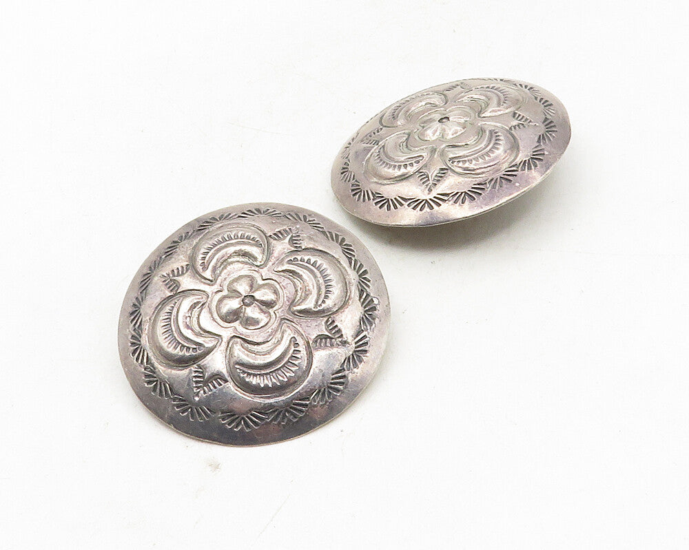 NAVAJO 925 Sterling Silver  Vintage Floral Design Non Pierce Earrings  EG5057