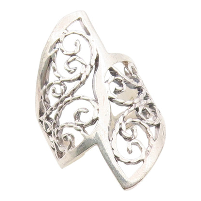 925 Sterling Silver Vintage Ring Classic Openwork Floral Vine Band Sz 6 RG36316