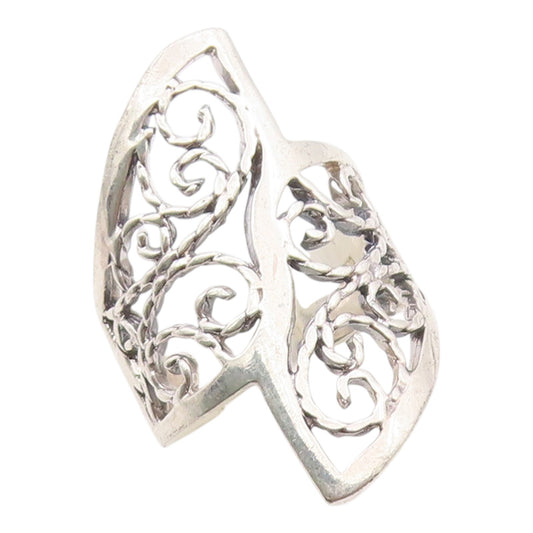 925 Sterling Silver Vintage Ring Classic Openwork Floral Vine Band Sz 6 RG36316