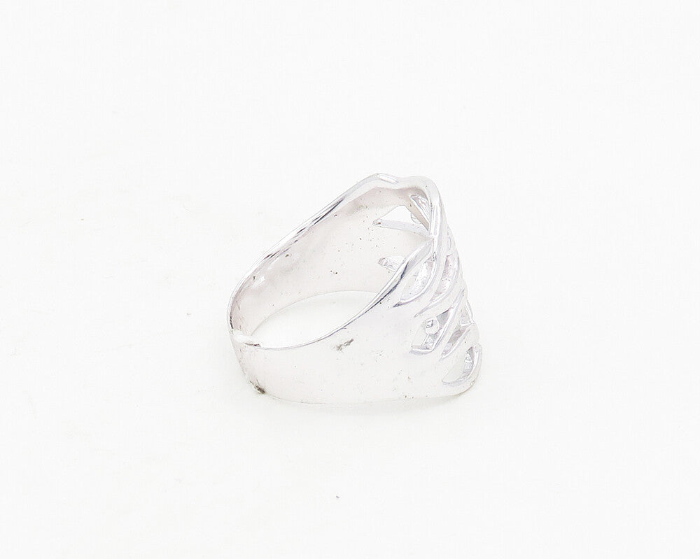 925 Sterling Silver  Shiny Polished Floral Vine Motif Band Ring Sz 10  RG18620