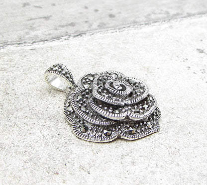 925 Sterling Silver  Marcasite Wild Spring Flower Drop Pendant  PT1379