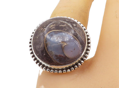 925 Sterling Silver  Cabochon Cut Agate Fluted Trim Cocktail Ring Sz 9  RG8446