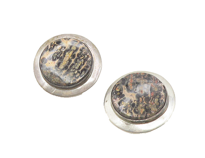 925 Sterling Silver Vintage Jasper Solid Round Button Drop Earrings  EG9041