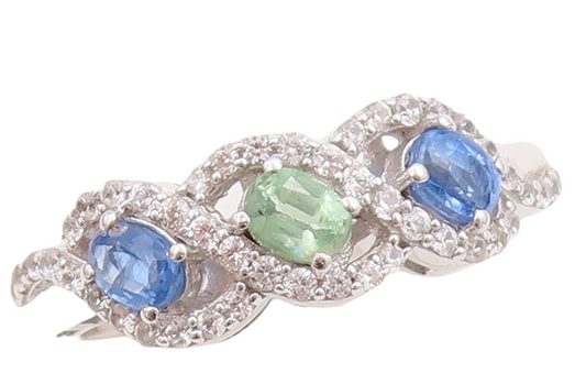925 Sterling Silver Vintage Ring Designer Multi Color CZ Cutout  Sz 7.5 RG30995