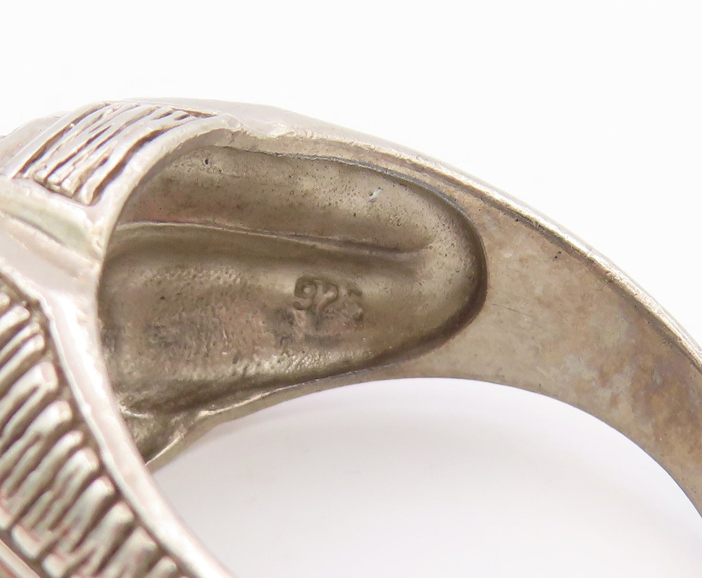925 Sterling Silver Vintage Ring CZ Grid Etched Statement Band  Sz 13  RG35855