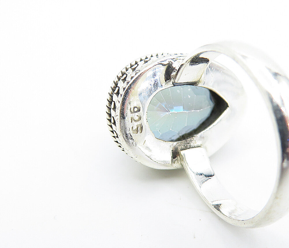925 Sterling Silver  Faceted Tear Drop Topaz Shiny Cocktail Ring Sz 5  RG7936