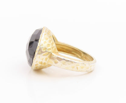 925 Sterling Silver Vintage Ring Gold Plated Faceted Onyx Band  Sz 5  RG35785