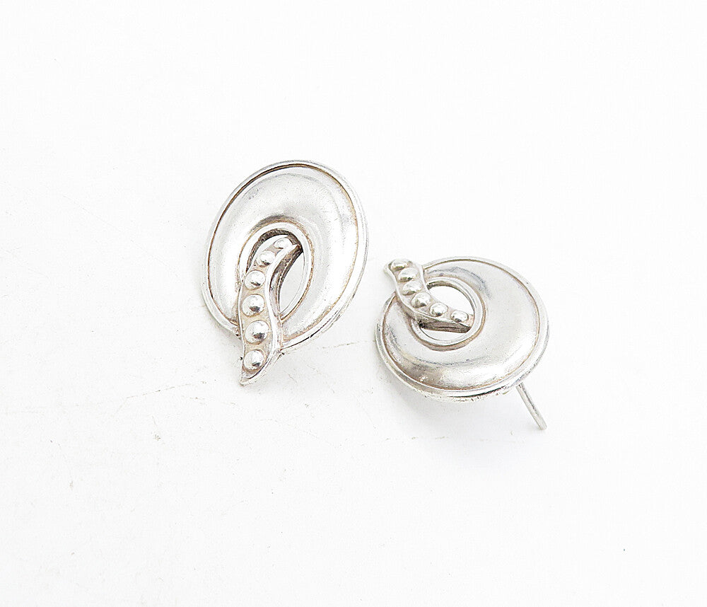 MEXICO 925 Sterling Silver  Vintage Shiny Open Oval Drop Earrings  EG4091