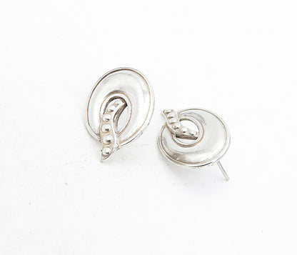 MEXICO 925 Sterling Silver  Vintage Shiny Open Oval Drop Earrings  EG4091