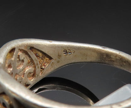 925 Sterling Silver  Vintage Open Love Heart Scroll Band Ring Sz 7.5  RG24549