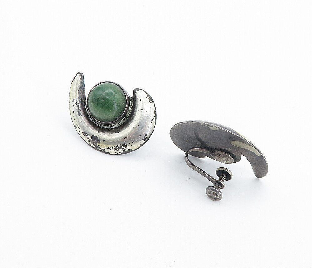 MEXICO 925 Sterling Silver  Vintage Antique Jasper Non Pierce Earrings  EG3097