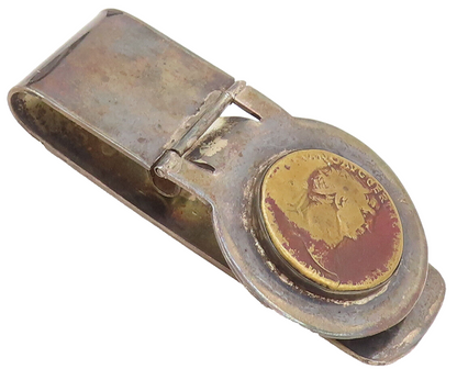 925 Sterling Silver  Vintage Antique Mounted Ancient Coin Money Clip  TR3610