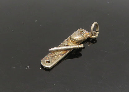 925 Sterling Silver  Vintage Ruler Pencil & Apple Teacher Pendant  PT18943