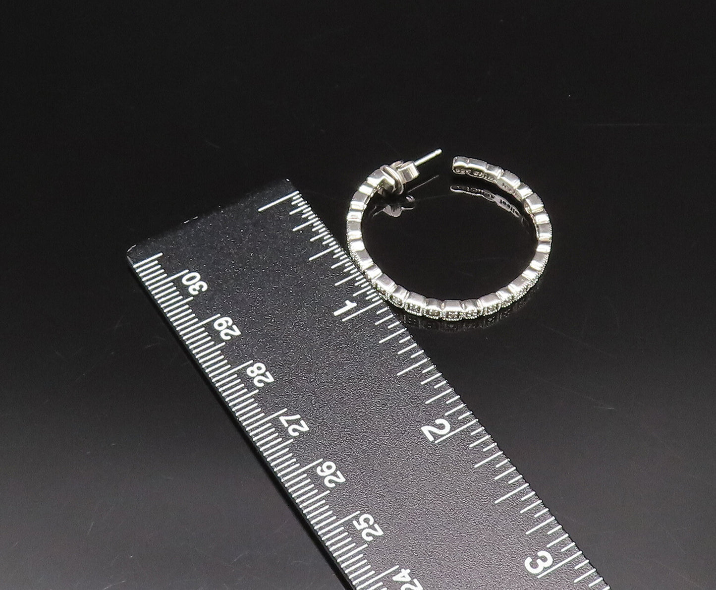 925 Silver  Vintage Genuine Diamonds Square & Round Pattern Earrings  EG12180