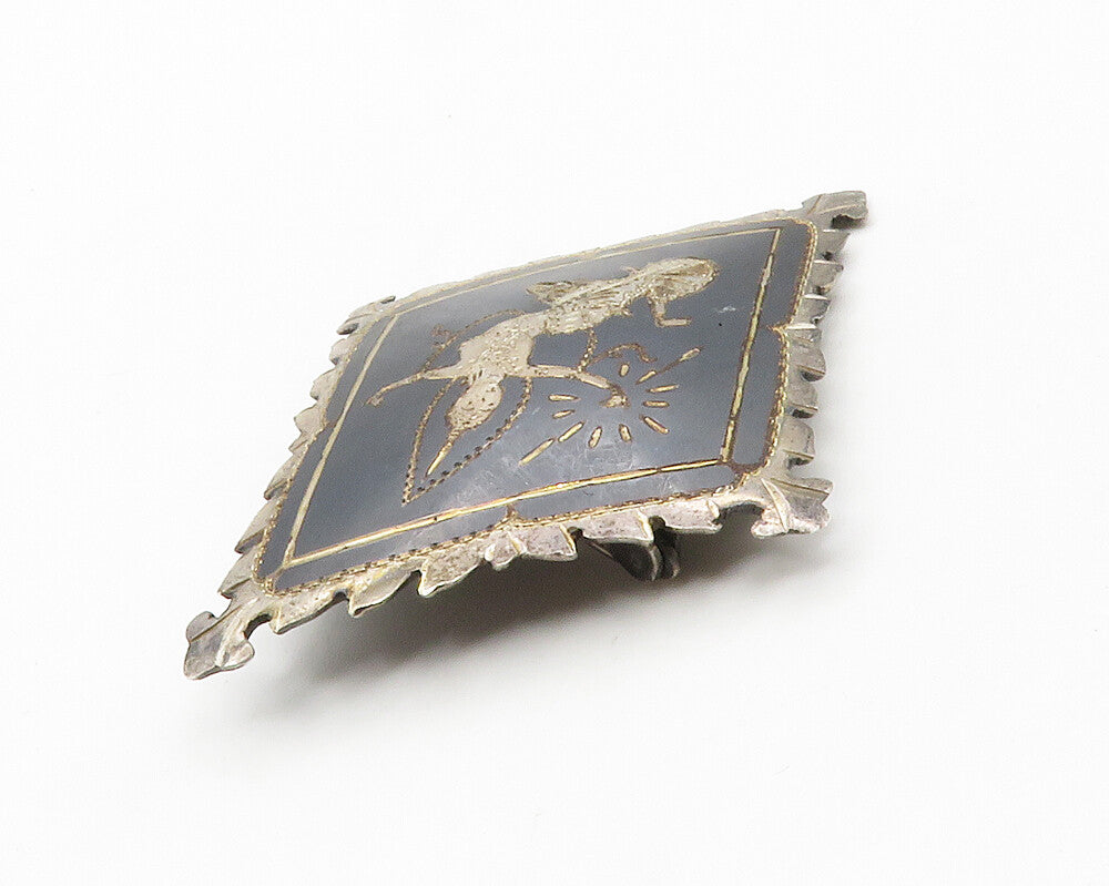 SIAM 925 Sterling Silver  Vintage Enamel Niello Dancer Brooch Pin  BP5671