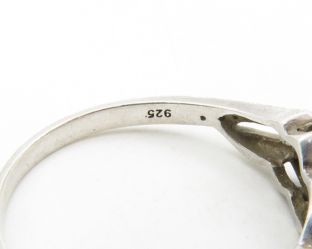 925 Sterling Silver  Vintage Genuine Diamonds Heart Band Ring Sz 8  RG13366