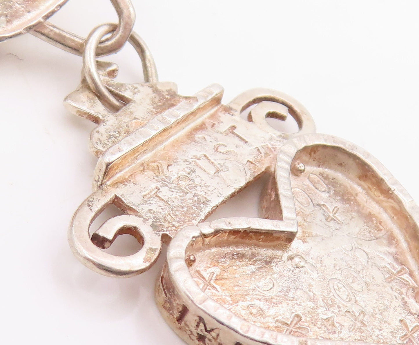 14k Gold & 925 Sterling Silver Vintage Earrings Love Heart Motif Dangle  EG14112