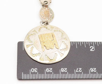 18k GOLD & 925 Silver  Vintage Peru Etched Figures Circular Keychain  TR3589