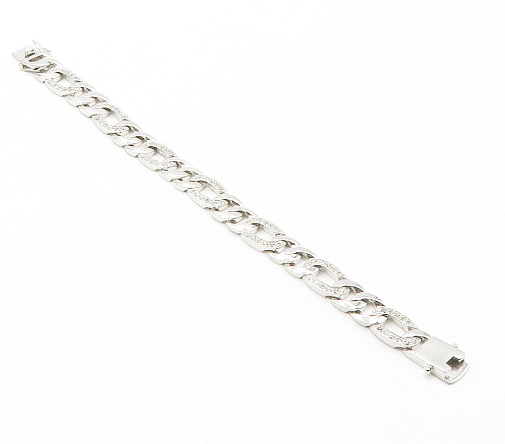 925 Sterling Silver  White Topaz Shiny Curb Link Chain Bracelet  BT5993