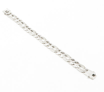 925 Sterling Silver  White Topaz Shiny Curb Link Chain Bracelet  BT5993