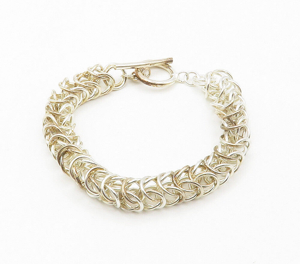 925 Sterling Silver  Shiny Open Circle Cluster Link Chain Bracelet  BT6059