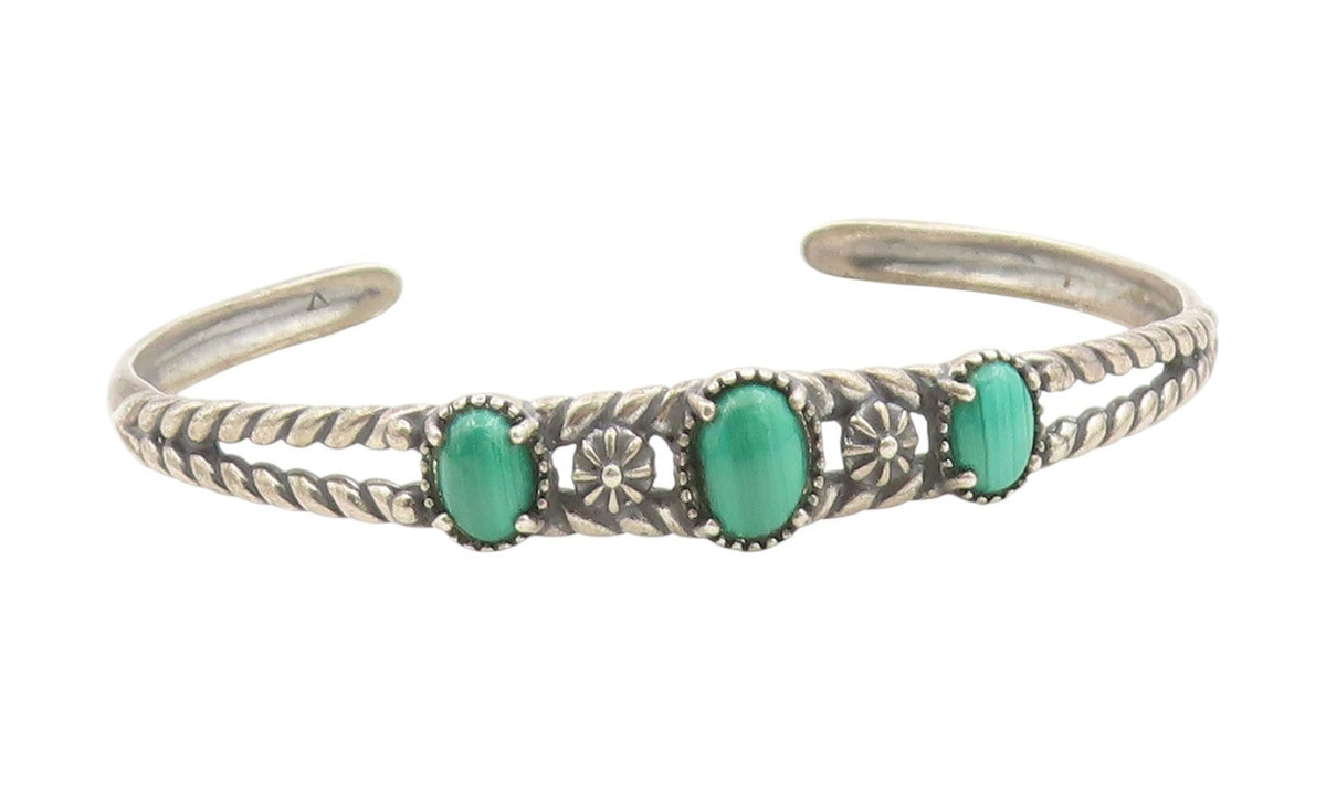 925 Sterling Silver Vintage Bracelet CAROLYN POLLACK Malachite Cuff  BT11766