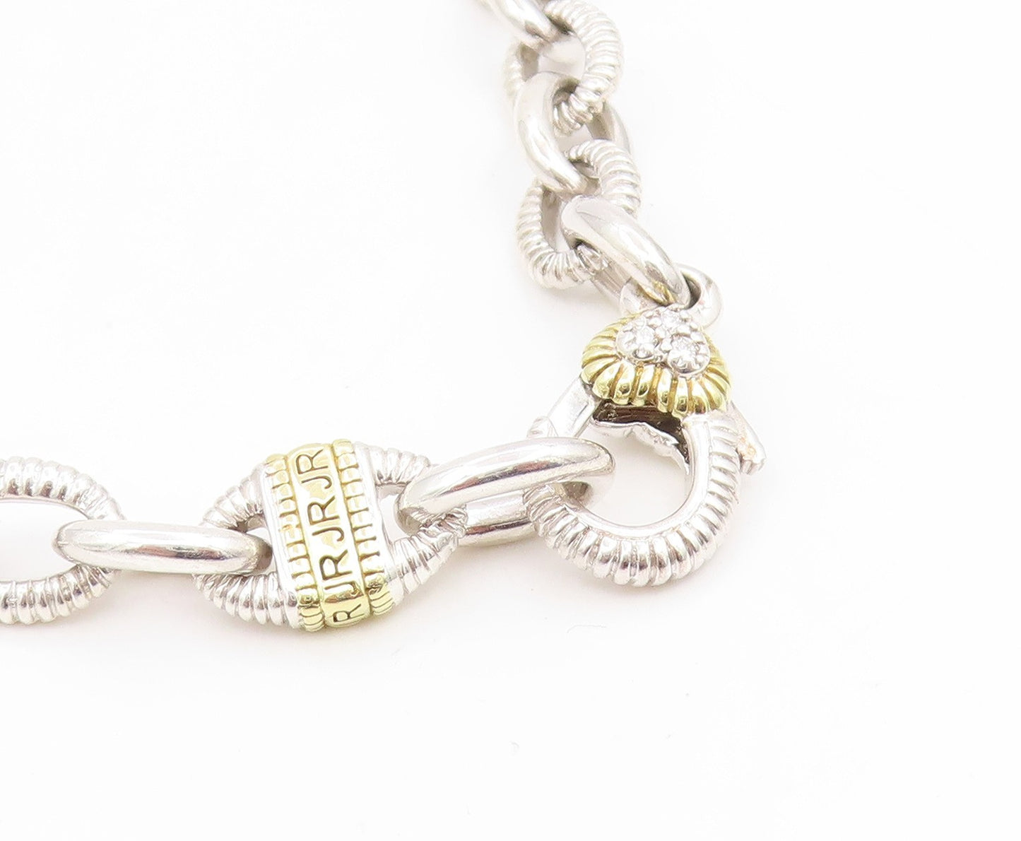18k Gold & 925 Sterling Silver Vintage Necklace JUDITH RIPKA CZ Chain  NE4854