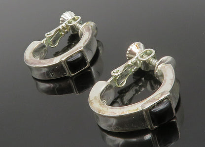 NAPIER 925 Sterling Silver  Vintage Black Onyx Non Pierce Hoop Earrings EG6877