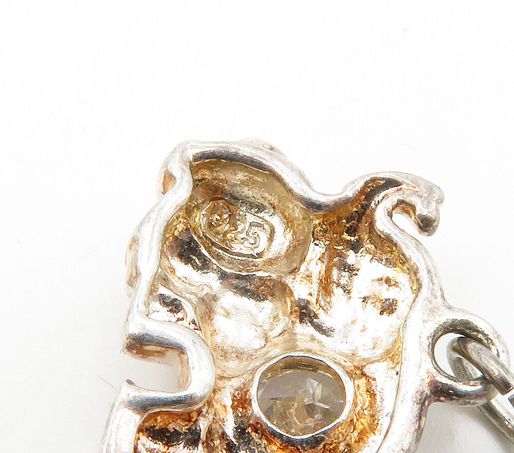 925  Silver  Vintage Shiny Cubic Zirconia Elephant Mom & Baby Pendant  PT12999